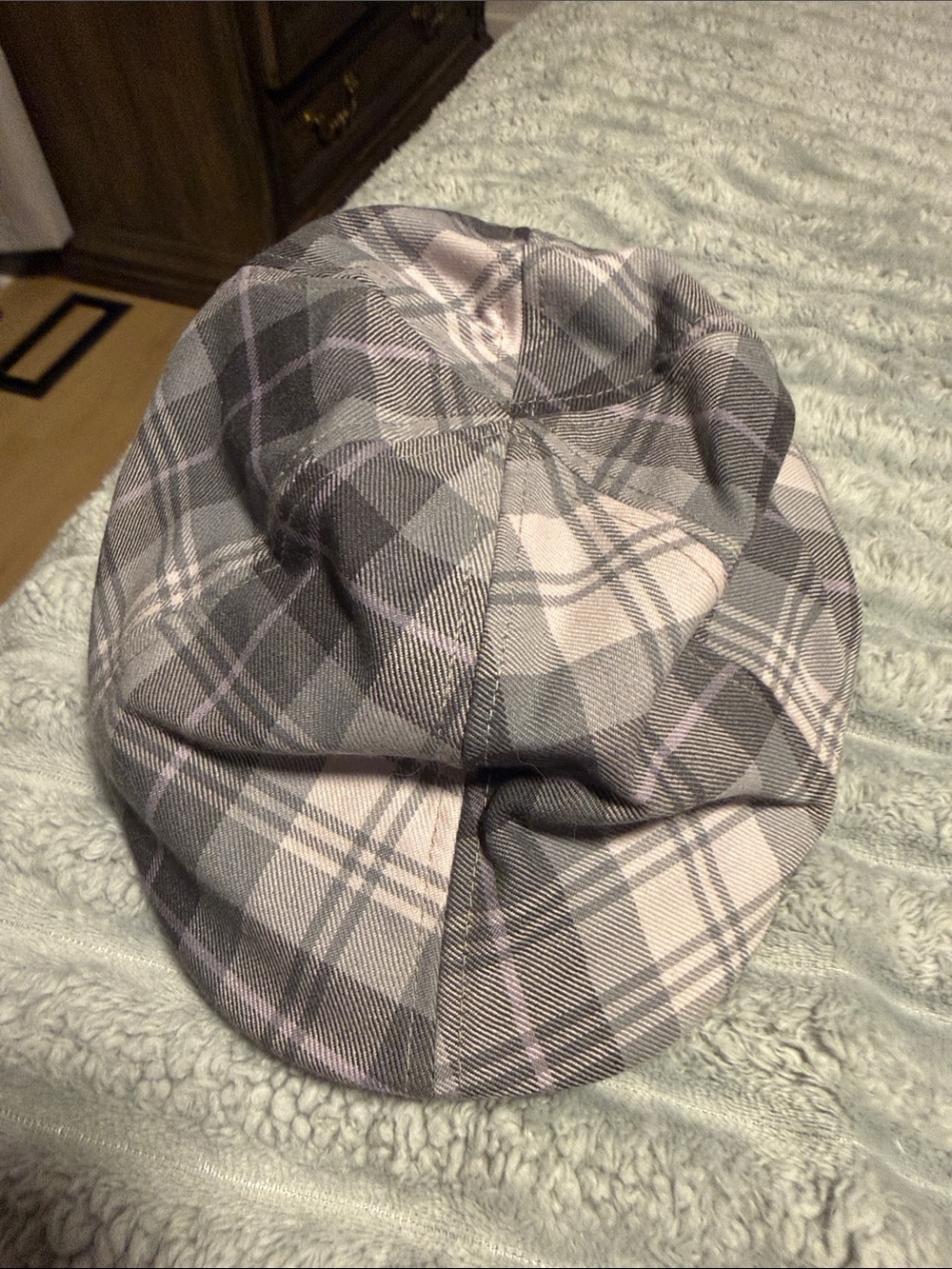 Plaid Newsboy Cap in Gray and Light Pink - Men's Accessory